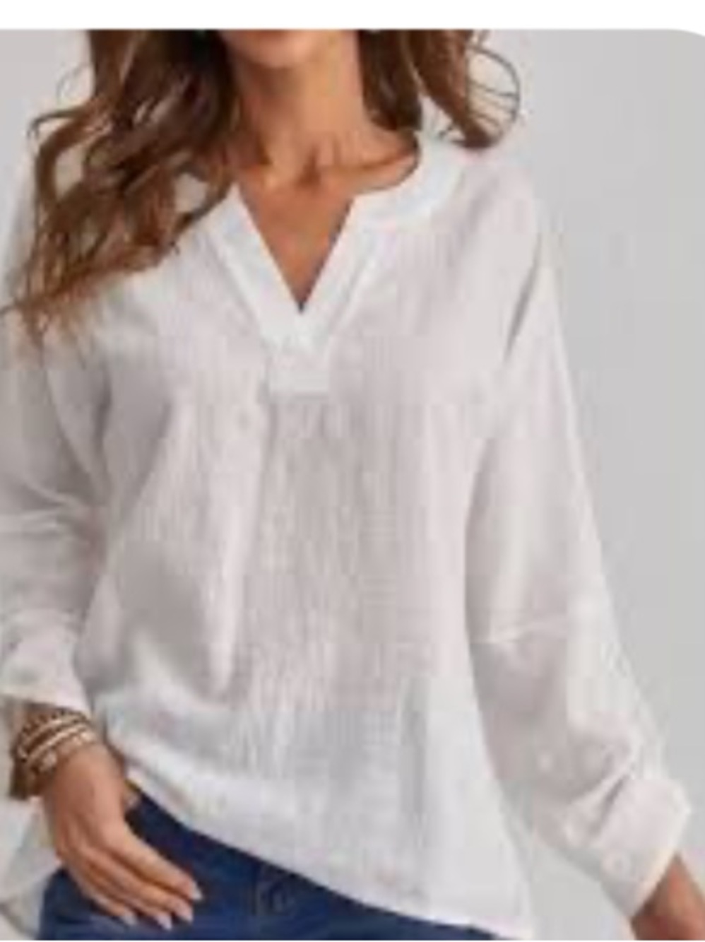Marina Luna White V-Neck Button-Accent Tunic Blouse
